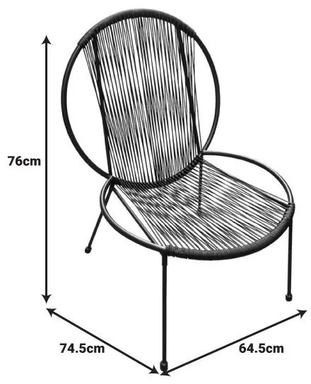 Tραπεζαρία Dapper-Caius σετ 3τεμ μαύρο μέταλλο-μαύρο pe Φ46x52εκ 64.5x74.5x76 εκ.