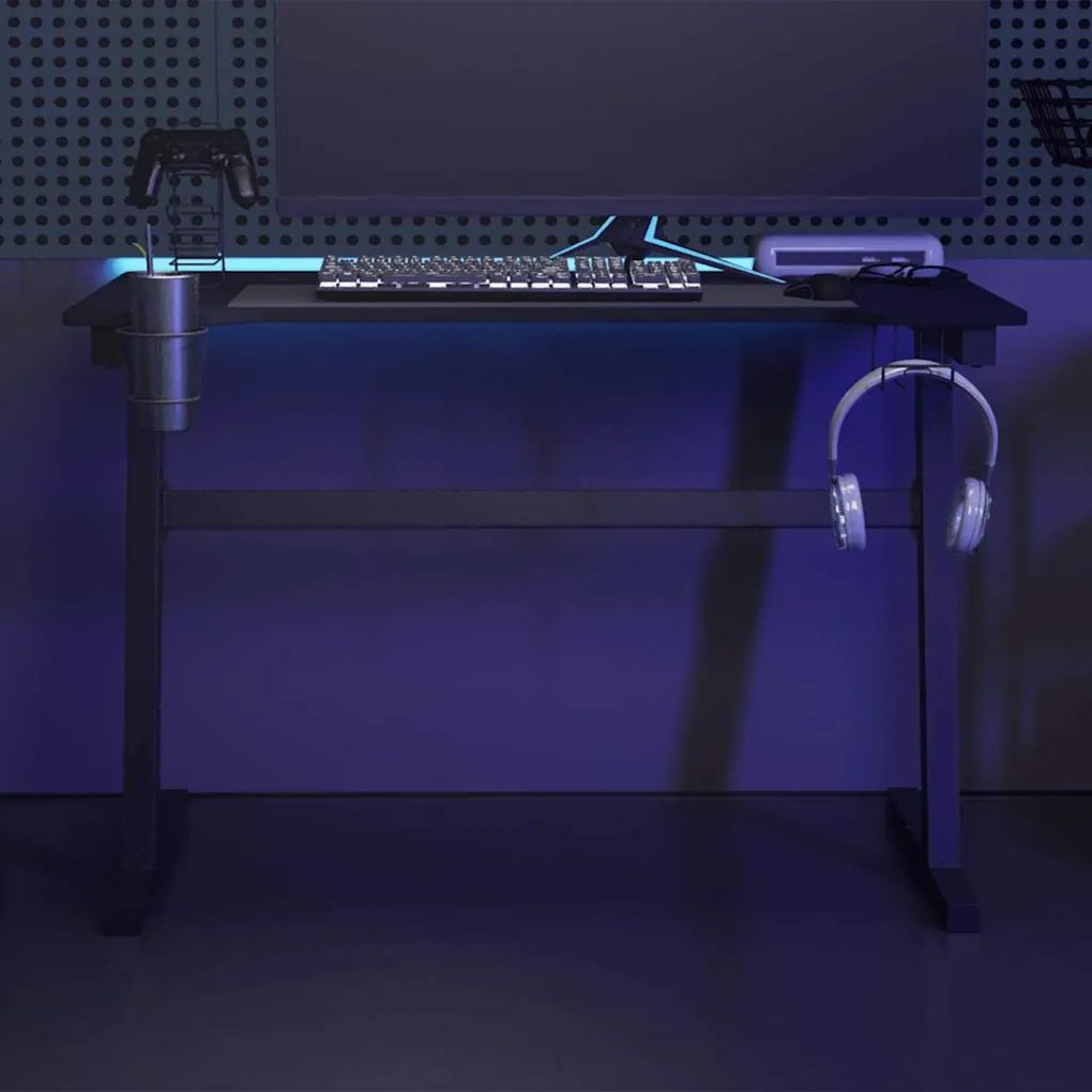 vidaXL Γραφείο Gaming με LED Μαύρο 110 x 60 x 75 εκ. σε Σχήμα Ζ