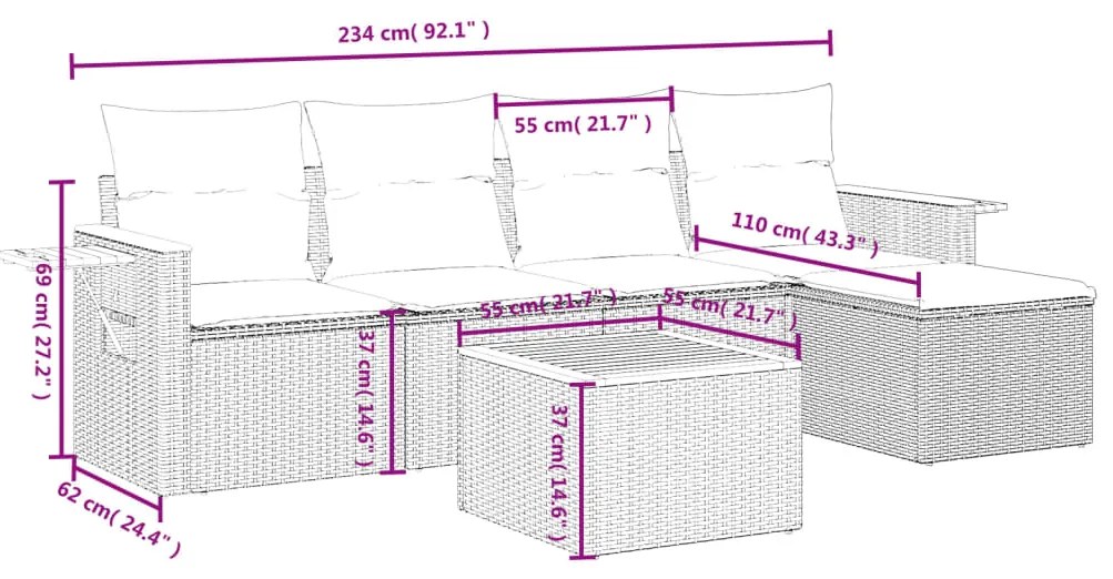 vidaXL Σαλόνι Κήπου 6 Τεμαχίων από Γκρι Συνθετικό Ρατάν με Μαξιλάρια