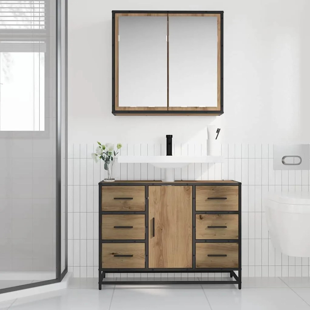 vidaXL Σετ Επίπλων Μπάνιου με πόρτα 2 pcs artisan δρυς 80 x 33 x 60 εκ
