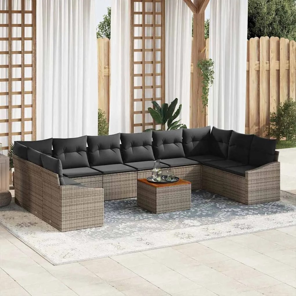 vidaXL Σετ Καναπέ Κήπου με μαξιλάρι 11 pcs Γκρι Πολυ ράταν