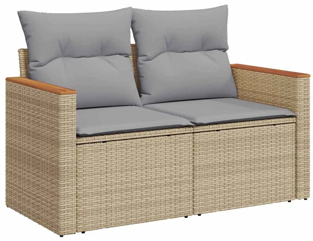 vidaXL Σετ Καναπέ Κήπου με μαξιλάρι 8 pcs Μπεζ Πολυ ράταν