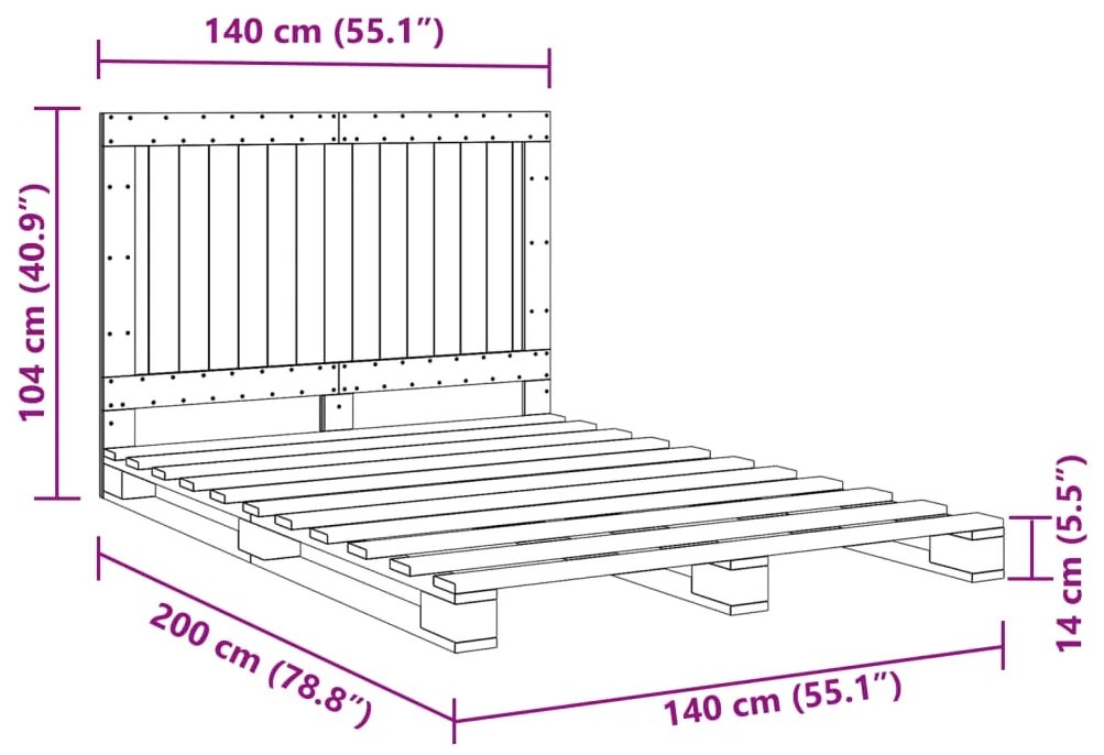 Πλαίσιο Κρεβατιού με Κεφαλάρι 140x200 εκ. από Μασίφ Ξύλο Πεύκου - Καφέ