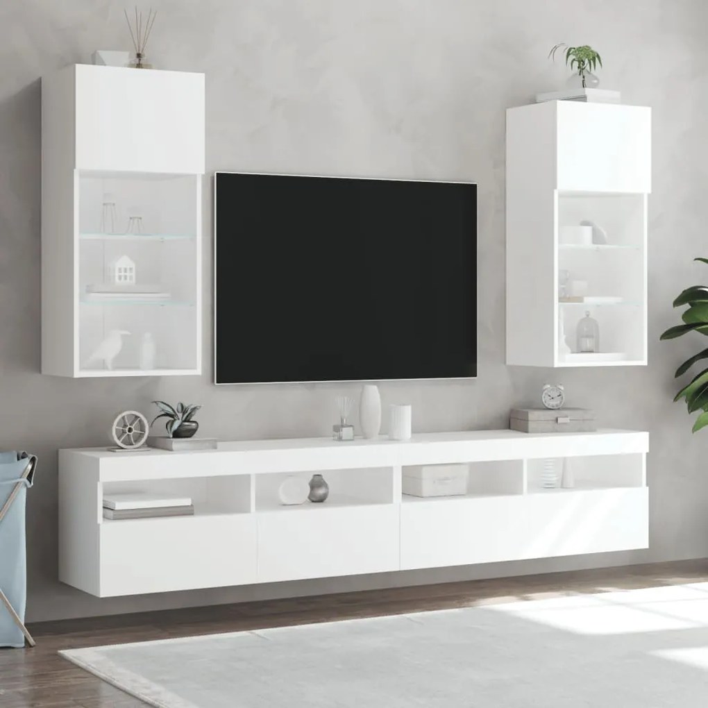 vidaXL Έπιπλα Τηλεόρασης με LED 2 τεμ. Λευκά 40,5x30x90 εκ.
