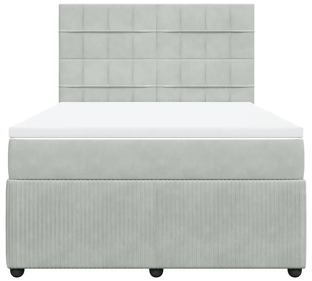 vidaXL Κρεβάτι Boxspring με Στρώμα Ανοιχτό Γκρι 140x200 εκ. Βελούδινο