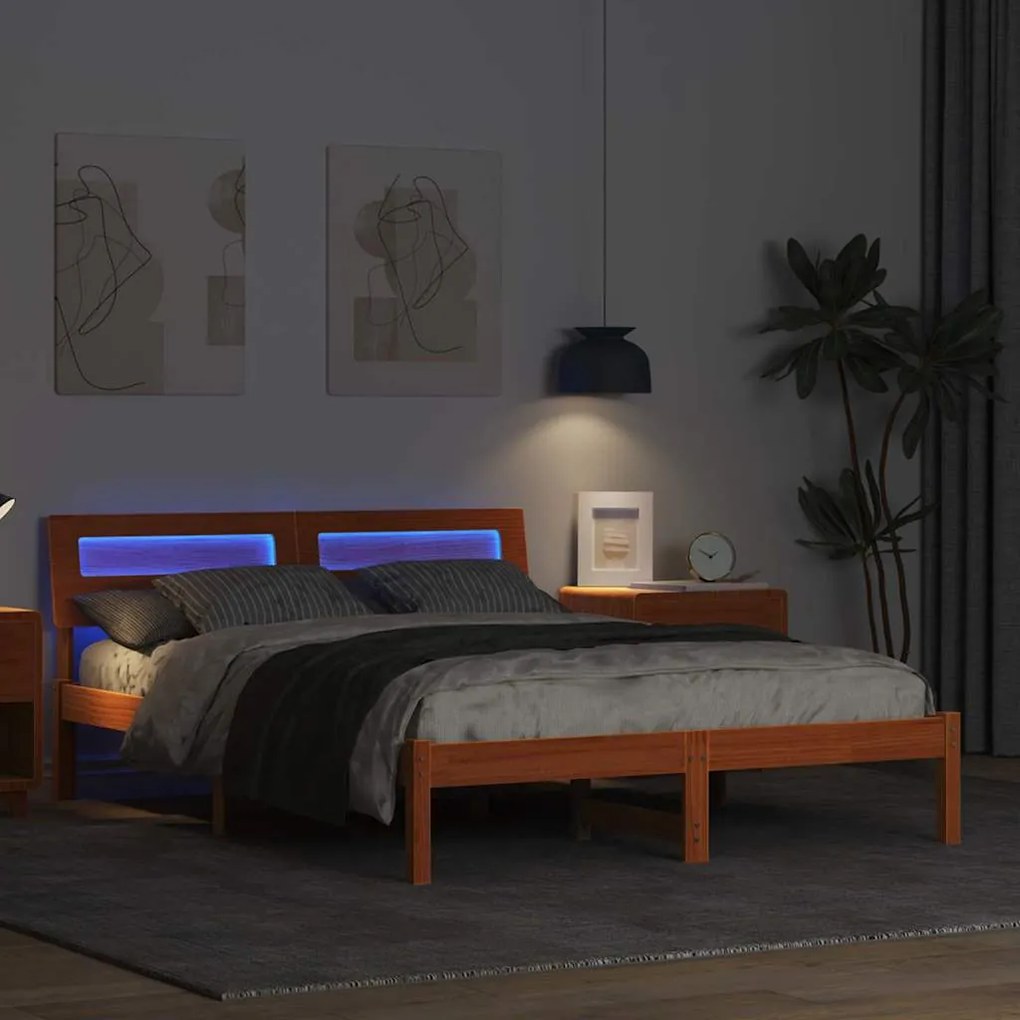 vidaXL Σκελετός Κρεβατιού Καφέ κεριού 140 x 190 cm Μασίφ ξύλο πεύκου