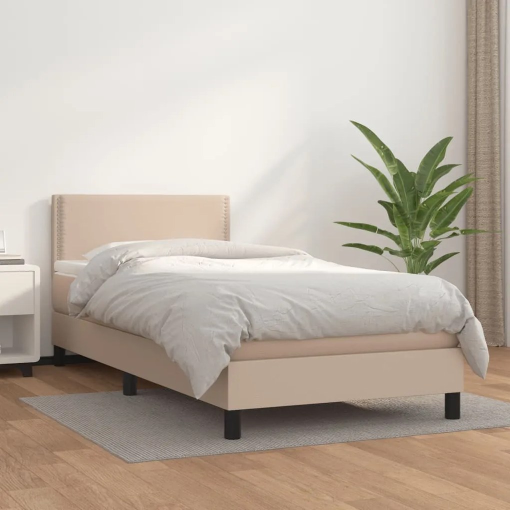 vidaXL Κρεβάτι Boxspring με Στρώμα Καπουτσίνο 100x200εκ.από Συνθ.Δέρμα