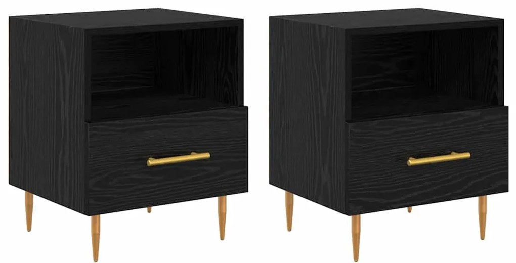 vidaXL Κομοδίνο 2 pcs Μαύρο 40 x 35 x 47.5 εκ Επεξεργασμένο ξύλο