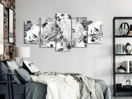 Πίνακας - Rose Composition (5 Parts) Wide Black and White - 100x50