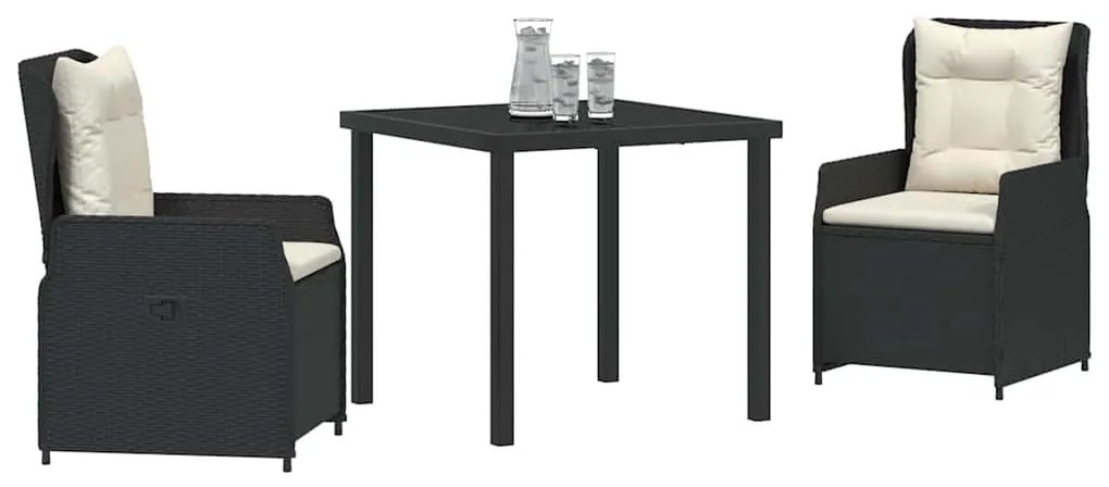 vidaXL Σέτ φαγητού για κήπο 3 pcs Μαύρο συνθετικό ρατάν