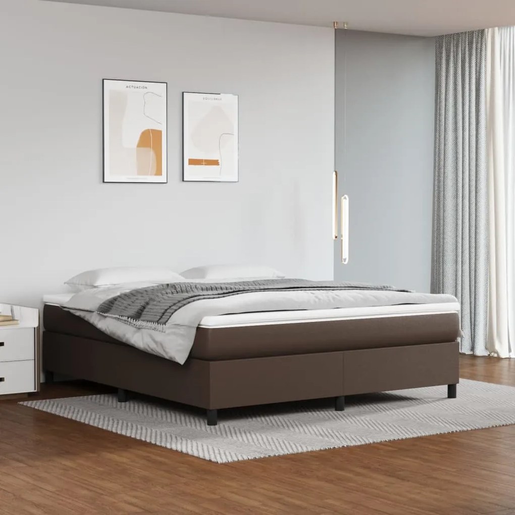 Κρεβάτι Boxspring με Στρώμα Καφέ 180x200 εκ. Συνθετικό Δέρμα - Καφέ