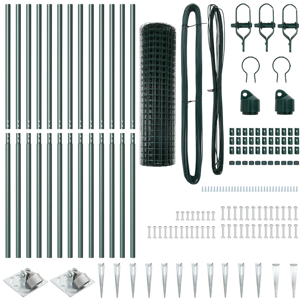 vidaXL Euro Fence με 13 Σπονδυλωτούς Πόλους 1x25 μ Γαλβανισμένο Χάλυβα Πράσινο