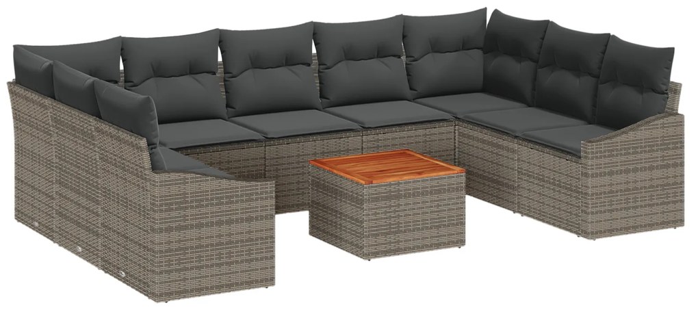 vidaXL Σετ Καναπέ Κήπου 10 pcs Γκρι 55 x 55 x 37 εκ Ρατάν, Ύφασμα
