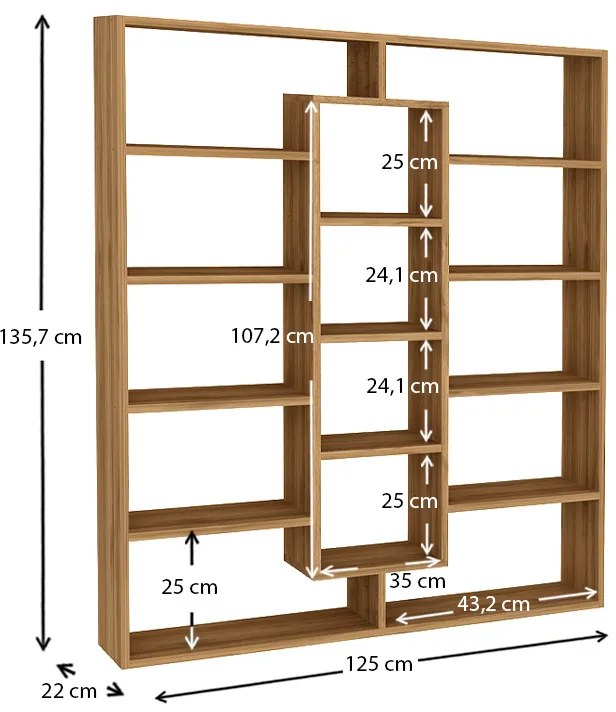 Βιβλιοθήκη Ample Megapap χρώμα καρυδί 125x22x135,7εκ.