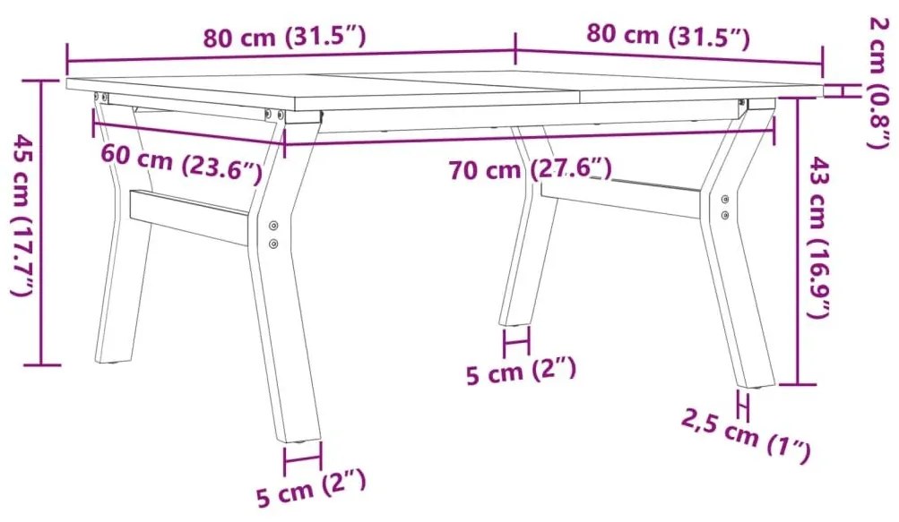 Τραπεζάκι Σαλονιού Πλαίσιο Υ 80x80x45εκ Μασίφ Πεύκο/Χυτοσίδηρος - Καφέ