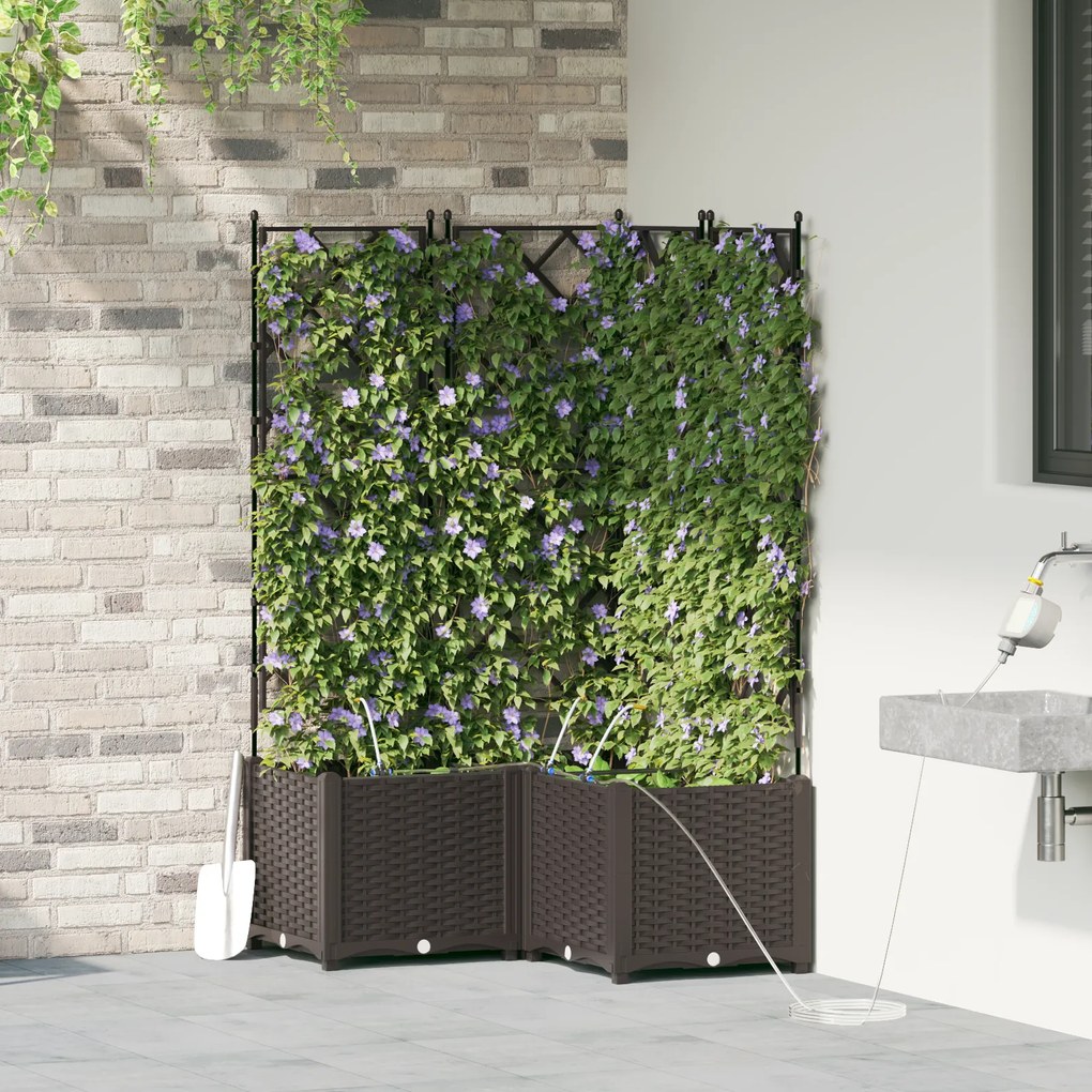 vidaXL Γλάστρες Κήπου 1 τεμ Καφασωτό Καφέ 80 x 80 x 142 cm Πλαστικό