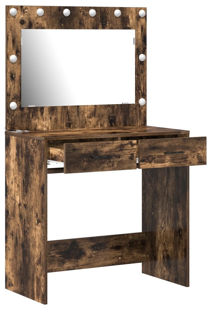 vidaXL Dressing Table με LED Φώτα Καπνιστού Δρυός 78.5x41x135 cm