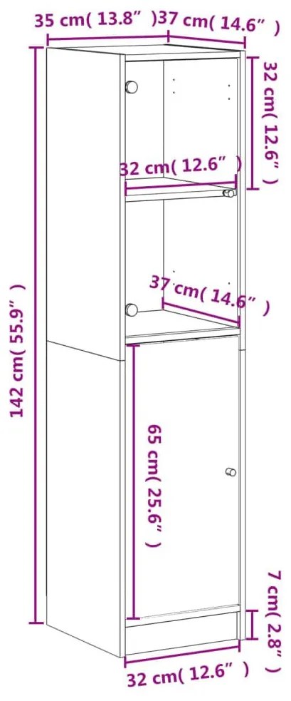 Ντουλάπι Γκρι Σκυροδέματος 35x37x142 εκ. με Γυάλινη Πόρτα - Γκρι