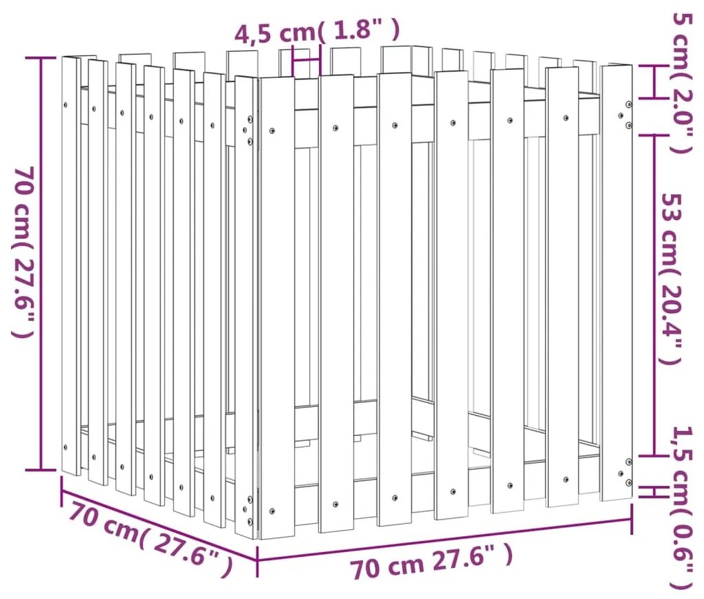 Ζαρντινιέρα με Σχέδιο Φράχτη Λευκή 70 x 70 x 70 εκ. Μασίφ Πεύκο - Λευκό