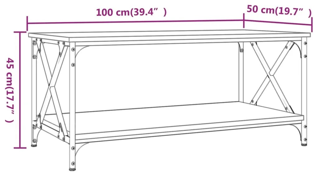 Τραπεζάκι Σαλονιού Μαύρο 100x50x45 εκ. Επεξ. Ξύλο &amp; Σίδηρος - Μαύρο