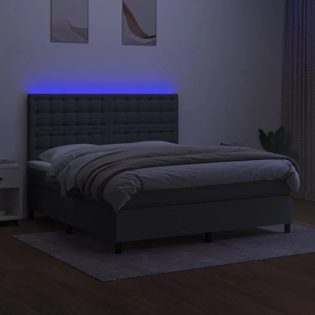 ΚΡΕΒΑΤΙ BOXSPRING ΜΕ ΣΤΡΩΜΑ &amp; LED ΣΚ.ΓΚΡΙ 160X200 ΕΚ ΥΦΑΣΜΑΤΙΝΟ 3135206