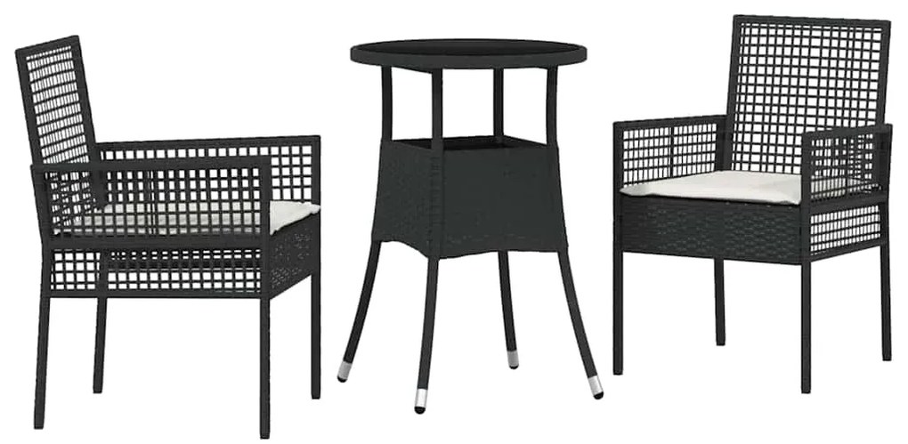 vidaXL 3 κομμάτια σετ κήπου από μαύρο πολυ rattan