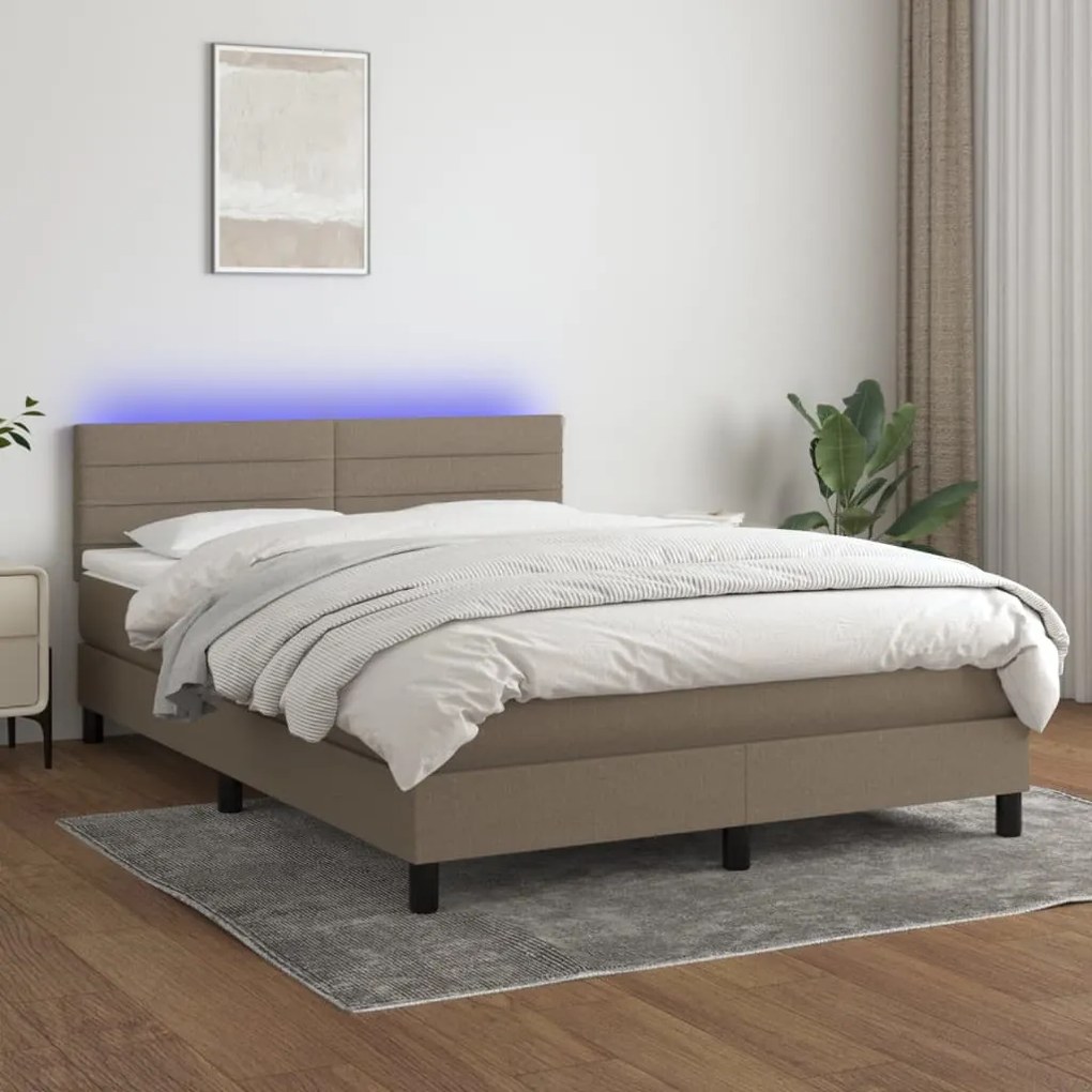 Κρεβάτι Boxspring με Στρώμα &amp; LED Taupe 140x200 εκ. Υφασμάτινο