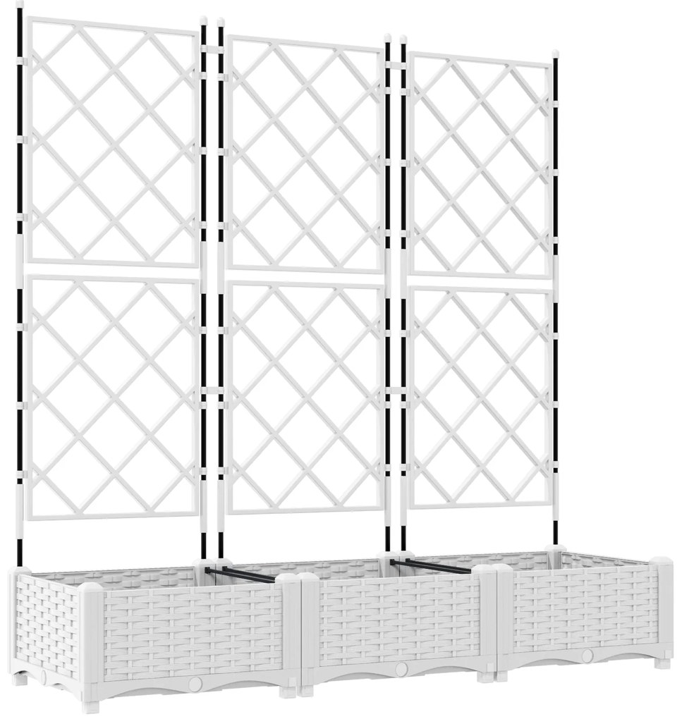 vidaXL Γλάστρα Κήπου με Πλέγμα 3 τμχ Λευκή 120x40x125.5 εκ