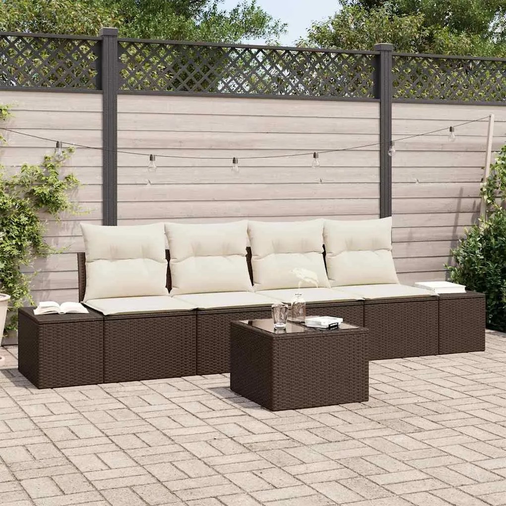 vidaXL Σετ Καναπέ Κήπου με μαξιλάρι 5 pcs Καφέ, Κρέμα 55 x 55 x 37 εκ