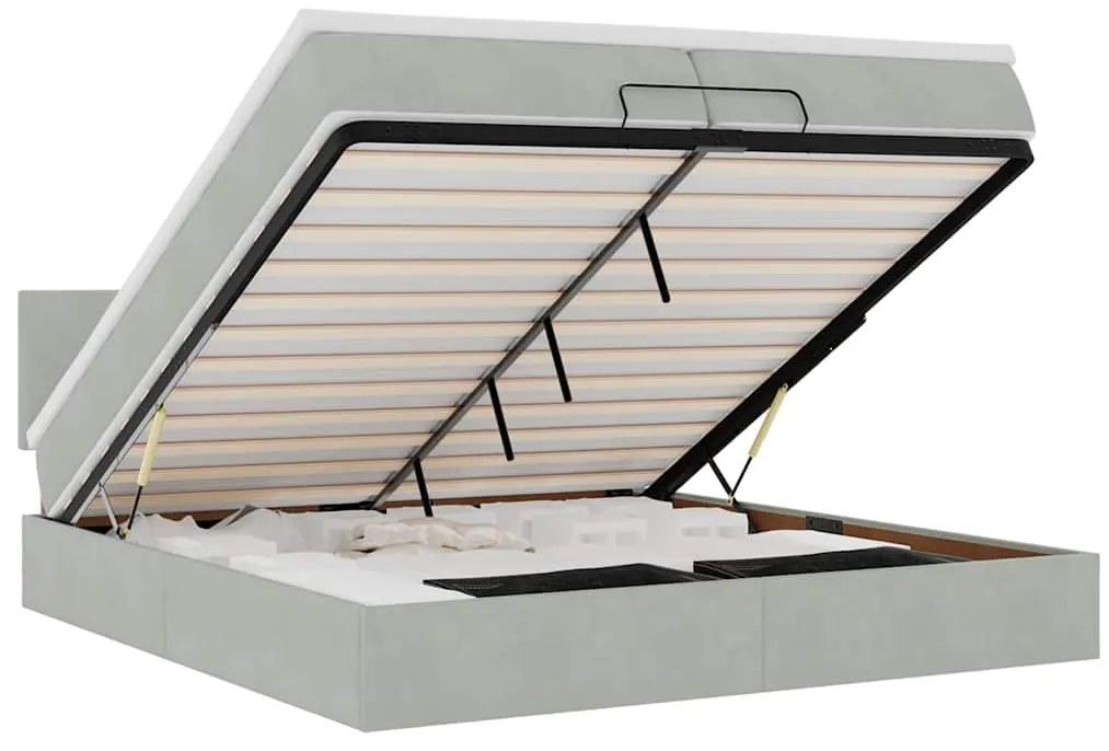 vidaXL Οθωμανικό κρεβάτι με στρώματα & LEDs Ανοιχτό γκρι Βελούδο
