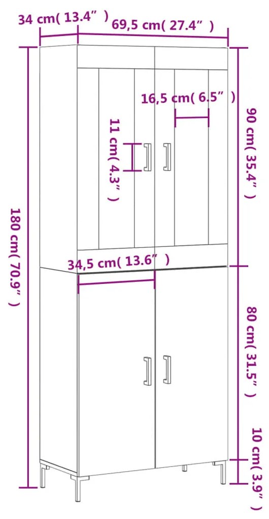 Ντουλάπι Λευκό 69,5x34x180 εκ. από Επεξεργασμένο Ξύλο - Λευκό