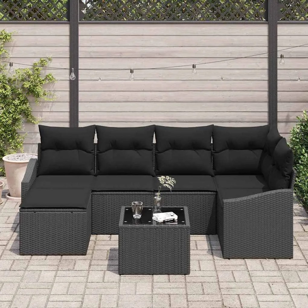 vidaXL Σέτ φαγητού για κήπο 7 pcs Μαύρο Πολυ rattan, βαμμένο ατσάλι