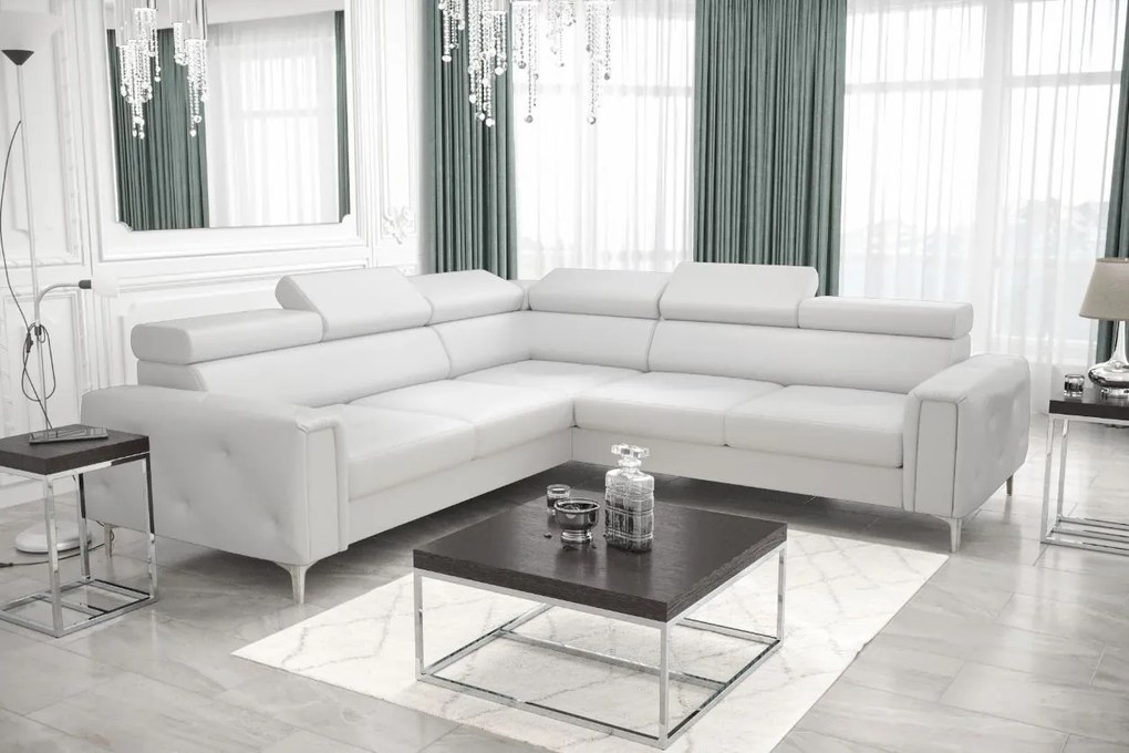 Γωνιακός καναπές Almeria I LTHR -Leuko-Αριστερή