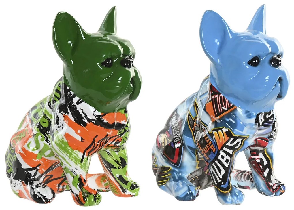 Διακοσμητική Φιγούρα Home ESPRIT Μπλε Πράσινο Πολύχρωμο Σκύλος 9,5 X 13 X 16 CM (x2)