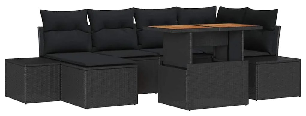 vidaXL Σέτ φαγητού για κήπο με μαξιλάρι 7 pcs Μαύρο, Καφέ