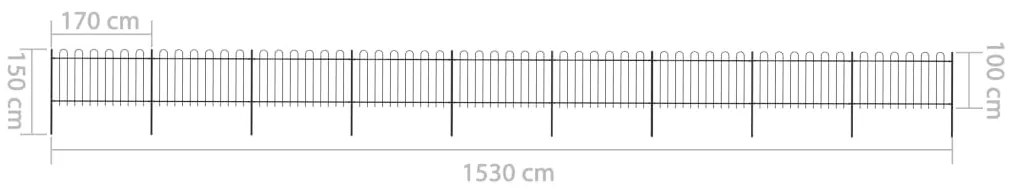 vidaXL Φράχτης Κήπου με Κορυφή από Ατσάλι 1603,5 x 100 εκ. Μαύρος