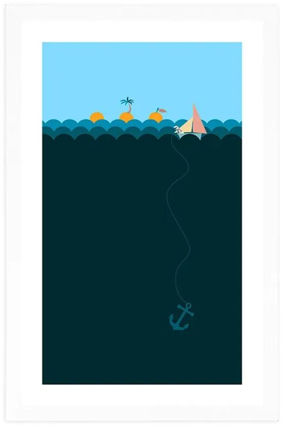Αφίσα με παρπαστού Μαγική θάλασσα με βάρκα - 30x45 black
