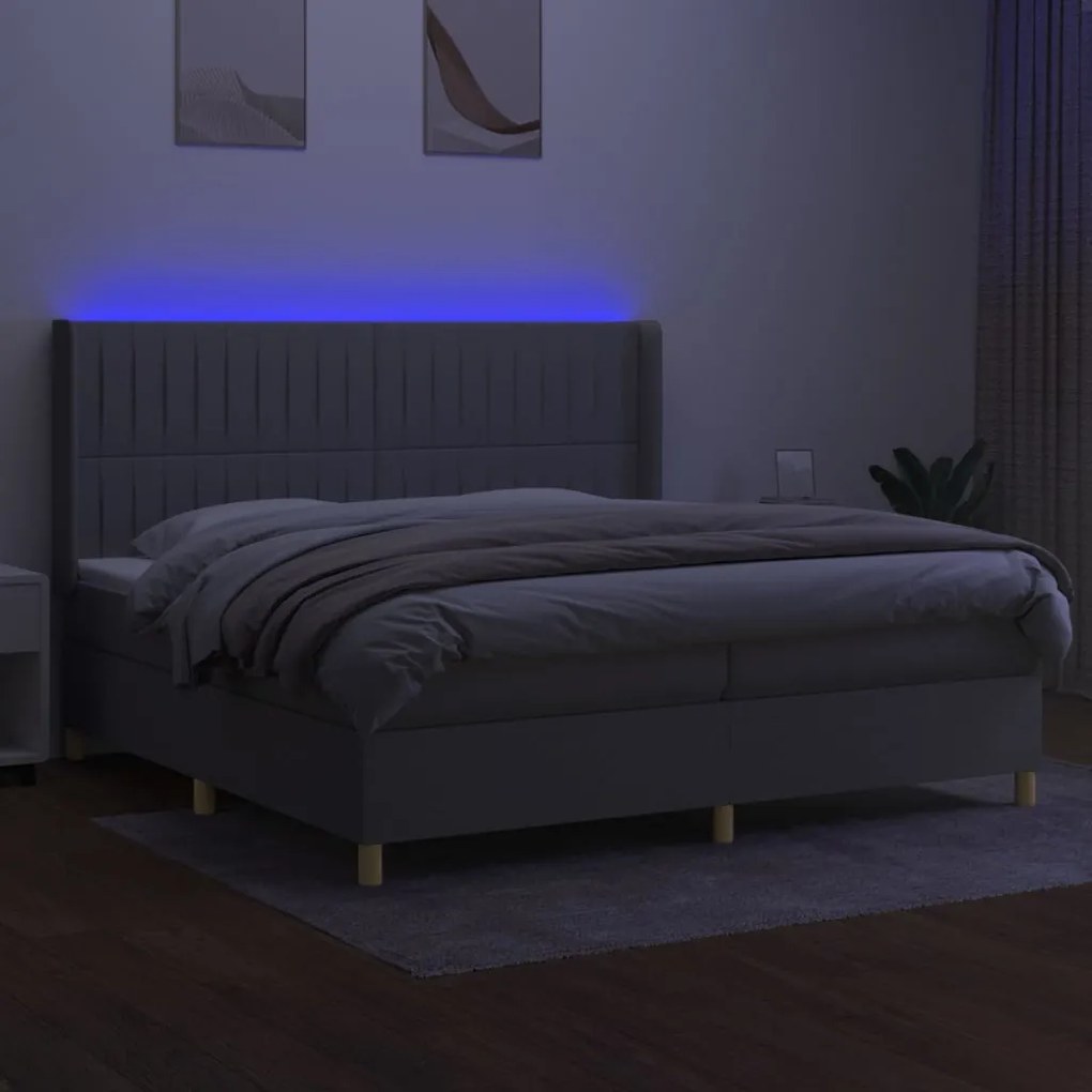 vidaXL Κρεβάτι Boxspring με Στρώμα &amp; LED Αν.Γκρι 200x200εκ. Υφασμάτινο