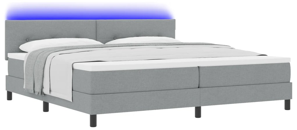 vidaXL Κρεβάτι Box Spring με Στρώμα & LED Φως Γκρι 200x200 εκ. Υφάσματος