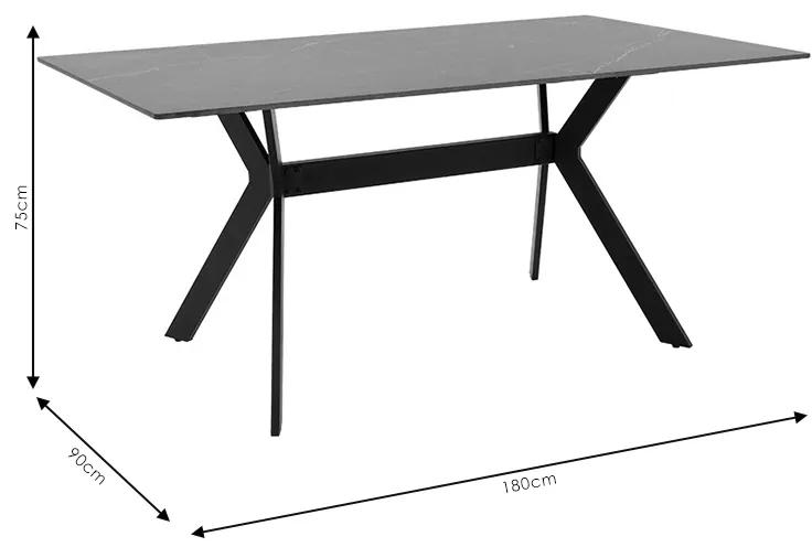 Τραπέζι Olivet pakoworld sintered stone μαύρο μαρμάρου-μαύρο 180x90x75εκ - Μέταλλο - 029-000142