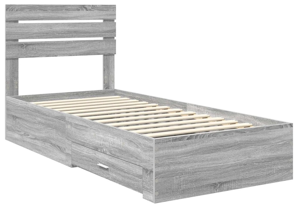 vidaXL Σκελετός Κρεβατιού με συρτάρι Γκρι Σονομά και Ασημί 75 x 190 cm