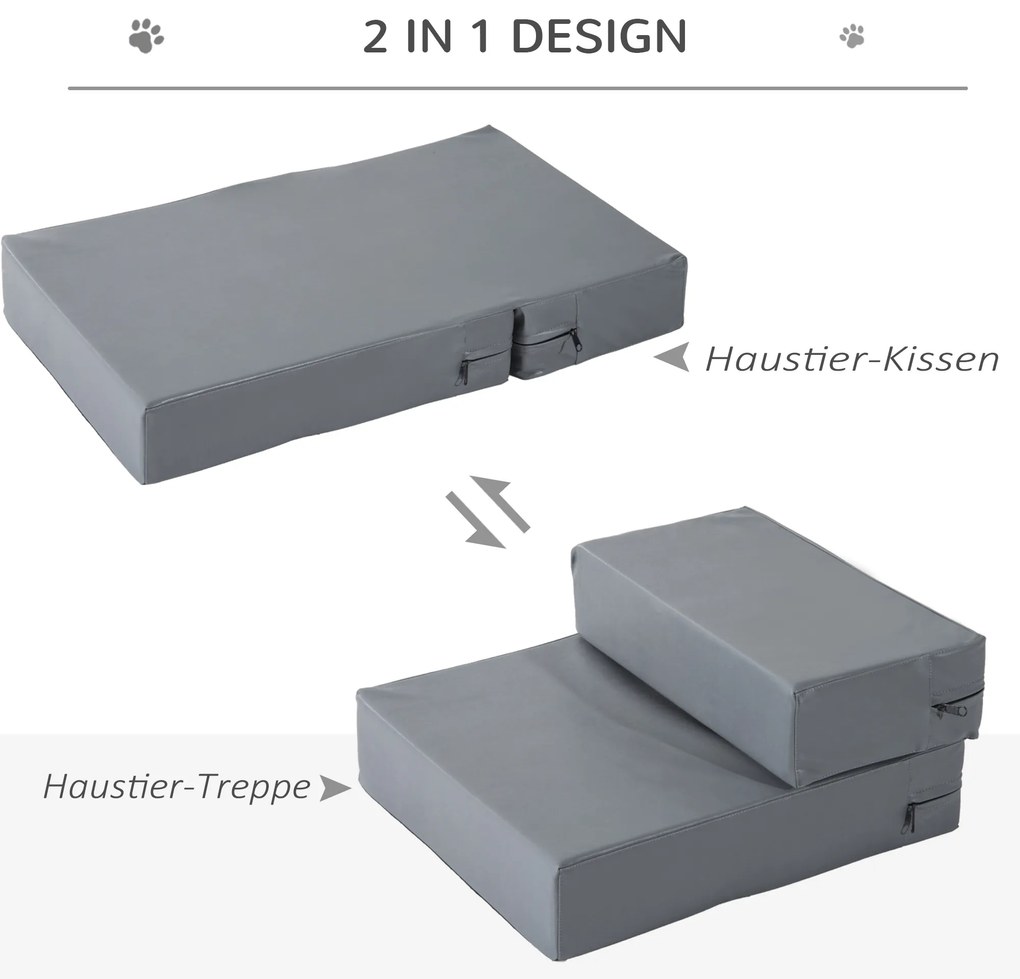 PawHut Σκάλα για κατοικίδια 2 Σκαλοπάτια Πτυσσόμενη έως 7 kg Σκάλα για σκύλους Σκάλα για γάτες και σκύλους Γκρι Μ45 x Π39 x Υ20 εκ.
