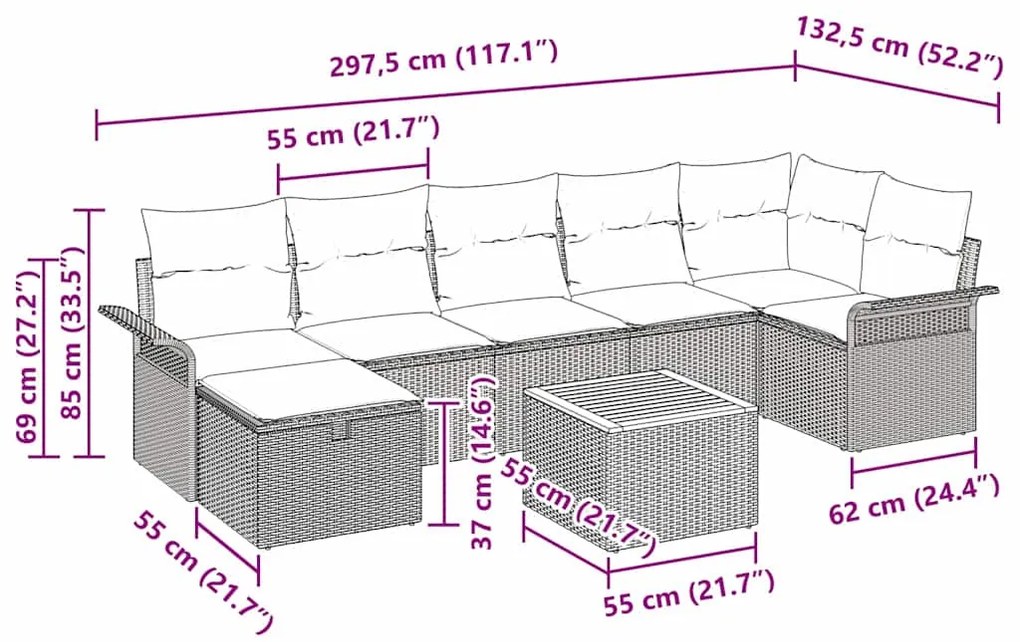 vidaXL Σετ Καναπέ Κήπου με μαξιλάρι 8 pcs Μπεζ Πολυ ράταν