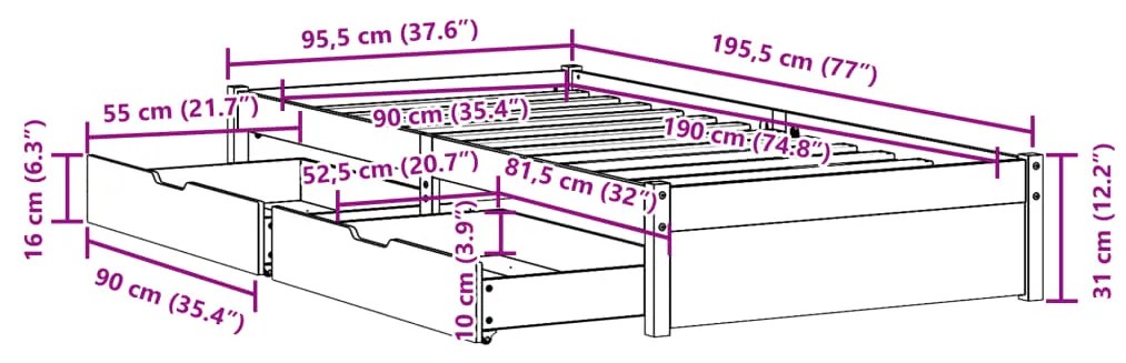 ΣΚΕΛΕΤΟΣ ΚΡΕΒ. ΧΩΡΙΣ ΣΤΡΩΜΑ ΛΕΥΚΟ 90X190 ΕΚ ΜΑΣΙΦ ΠΕΥΚΟ 3301649