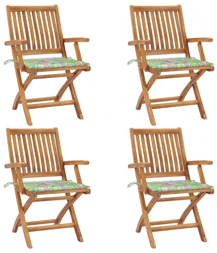 Καρέκλες Κήπου Πτυσσόμενες 4 τεμ. Μασίφ Ξύλο Teak με Μαξιλάρια - Καφέ