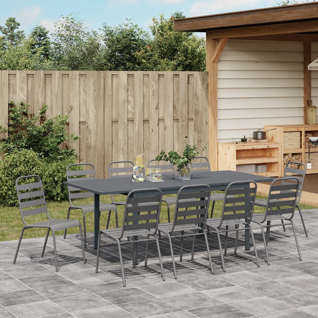 vidaXL Σετ Τραπεζαρίας 11 Τεμαχίων 11 pcs Γκρι Large Μέταλλο