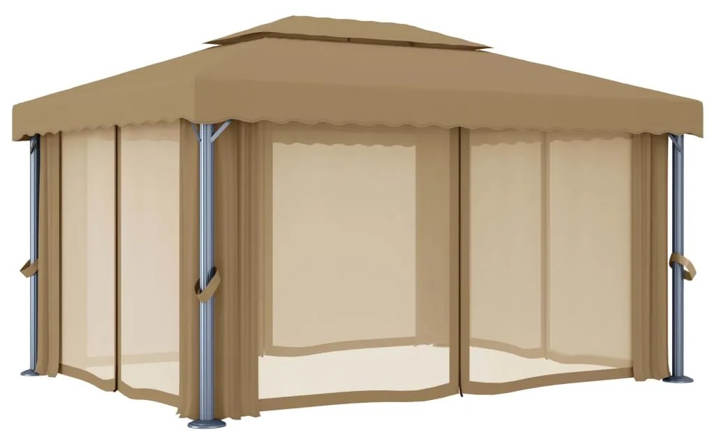 vidaXL Κιόσκι με Κουρτίνα Taupe 4 x 3 μ. Αλουμινίου