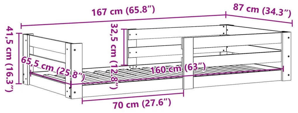 Σκελετός Κρεβ Χωρίς Στρώμα Καφέ Κεριού 80x160 εκ Μασίφ Πεύκο - Καφέ