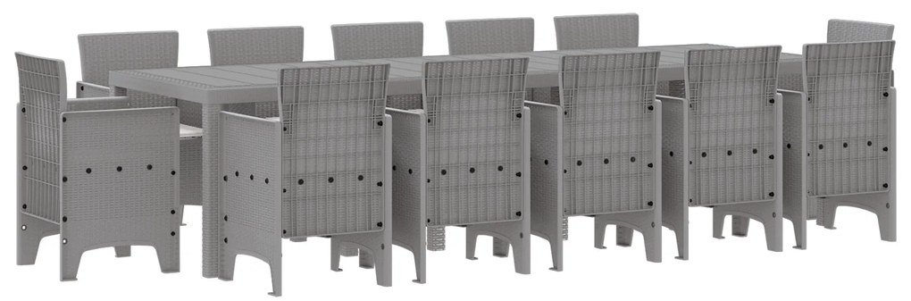 vidaXL Σέτ φαγητού για κήπο με μαξιλάρι 13 pcs Ανοιχτό γκρι Πολυ ράταν