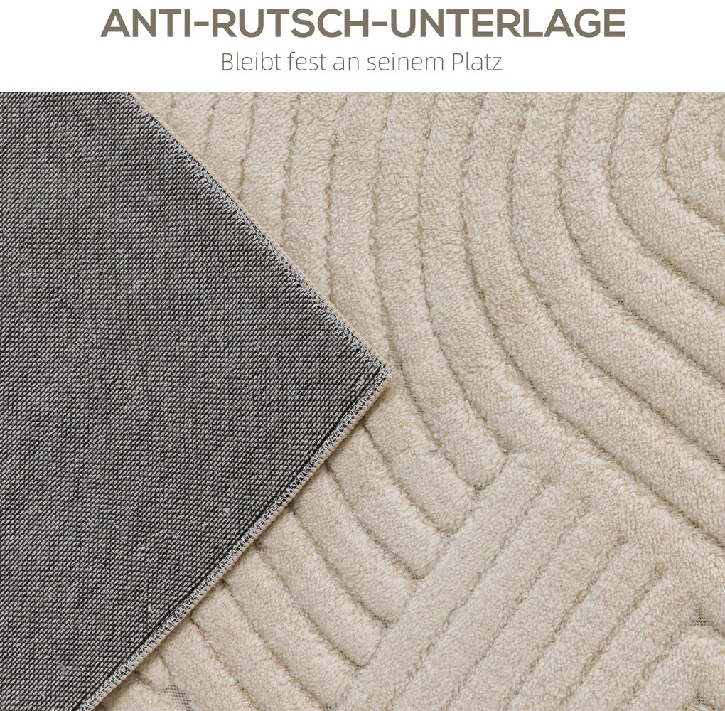 HOMCOM Χειροποίητο Χαλί, Ύψος 15 mm, Ευέλικτο, Αντιολισθητικό, Κρεμ Λευκό